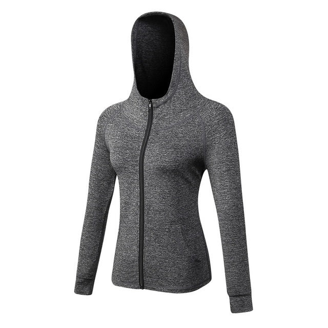 Autumn And Winter Zipper Long-sleeved Hooded Sports Jacket For Ladies, S, M, L, XL, XXL