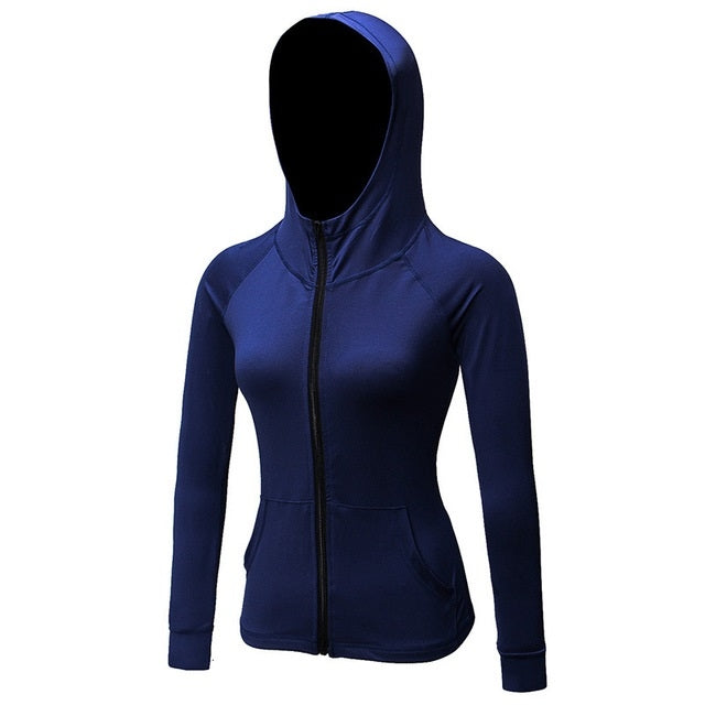 Autumn And Winter Zipper Long-sleeved Hooded Sports Jacket For Ladies, S, M, L, XL, XXL