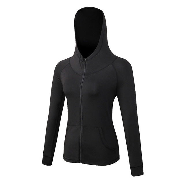 Autumn And Winter Zipper Long-sleeved Hooded Sports Jacket For Ladies, S, M, L, XL, XXL