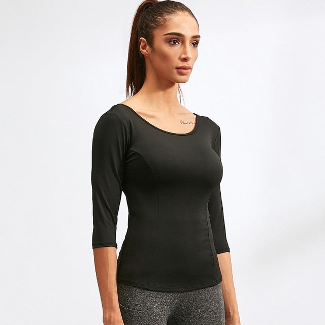 Back Cross Medium-length Sleeve Yoga Sportswear For Ladies, S, M, L, XL, XXL