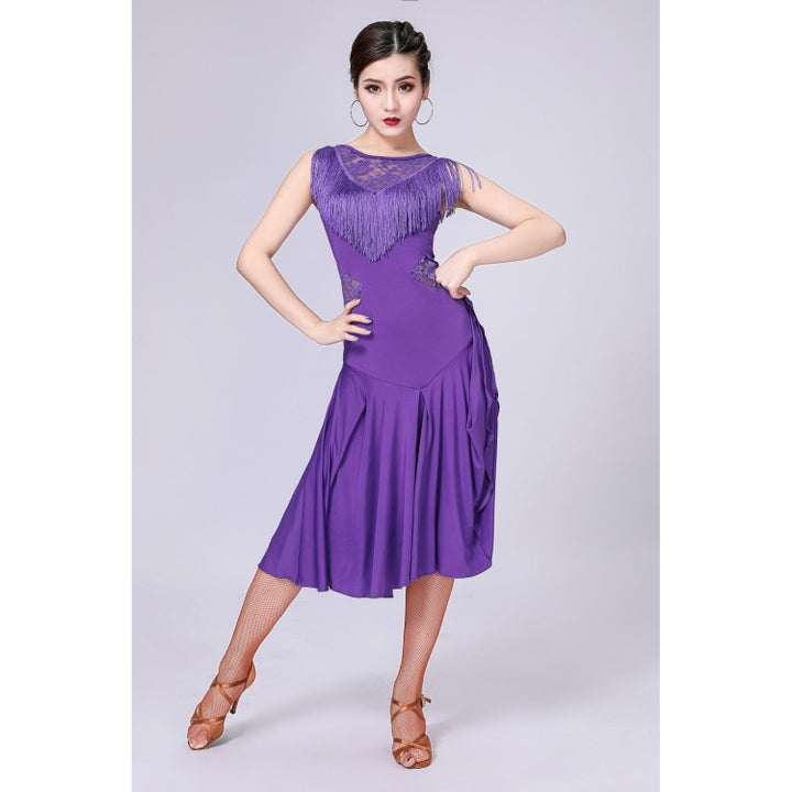 Sleeveless Fringed Latin Dance Dress Competition Performance Suit With Separate Bottoms, M, L, XL