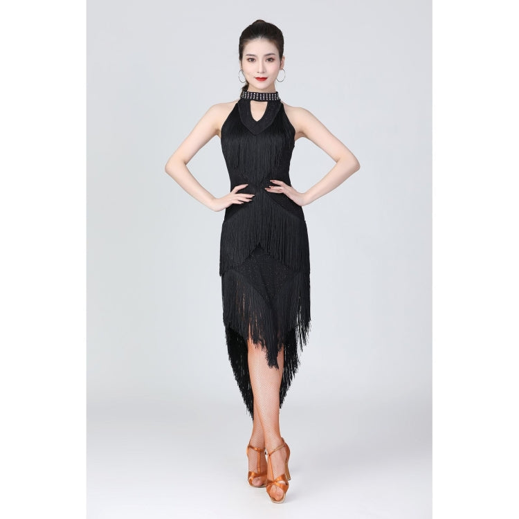 Halter Neck Irregular Tassel Latin Dance Dress Competition Performance Suit With Separate Bottoms, M, L, XL