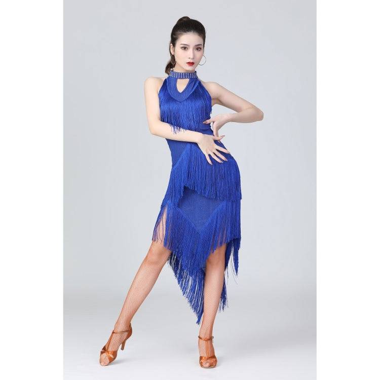 Halter Neck Irregular Tassel Latin Dance Dress Competition Performance Suit With Separate Bottoms, M, L, XL