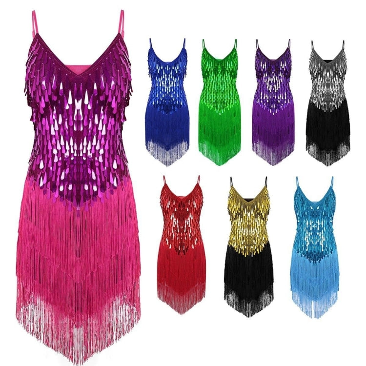 Waterdrop Fringed Sequins Suspenders Latin Dance Dress Competition Performance Suit, Free Size