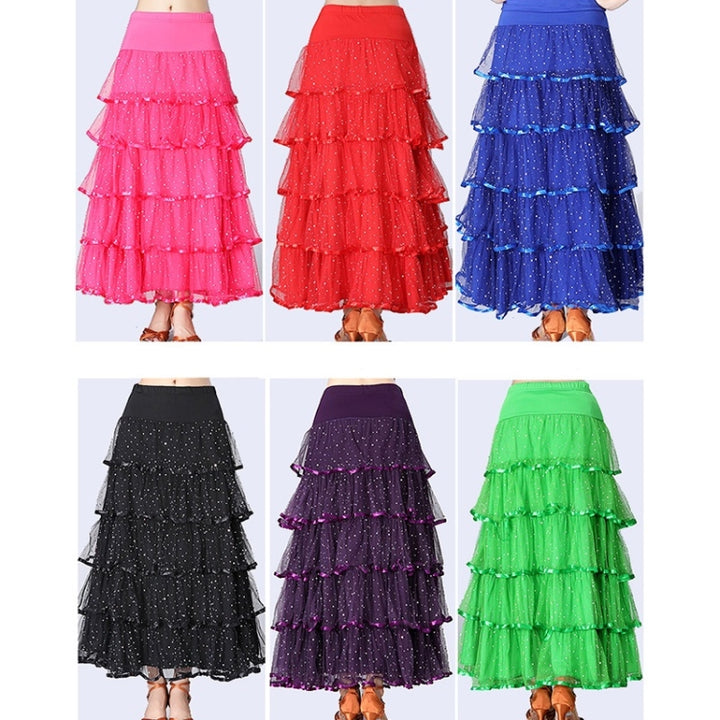 Sequin Swing Modern Dance Long Skirt Competition Costume, Free Size