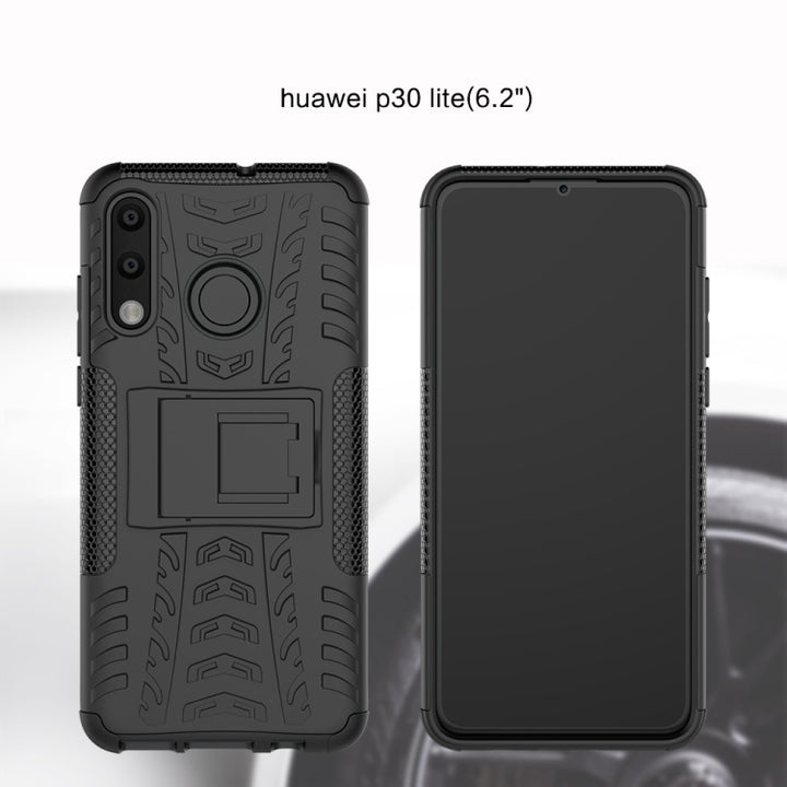 Tire Texture TPU+PC Shockproof Phone Case for Huawei P30 Lite / Nova 4e, with Holder, For Huawei P30 Lite