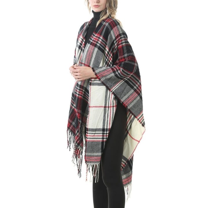 Fashion Classic Split Plaid Shawl Fringed Thickening Imitation Cashmere Cloak