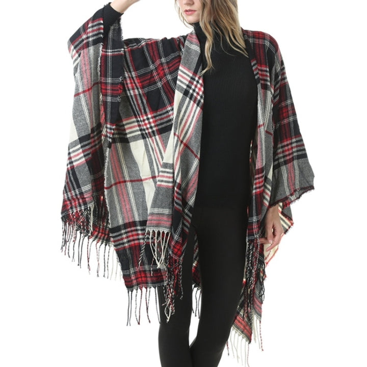 Fashion Classic Split Plaid Shawl Fringed Thickening Imitation Cashmere Cloak