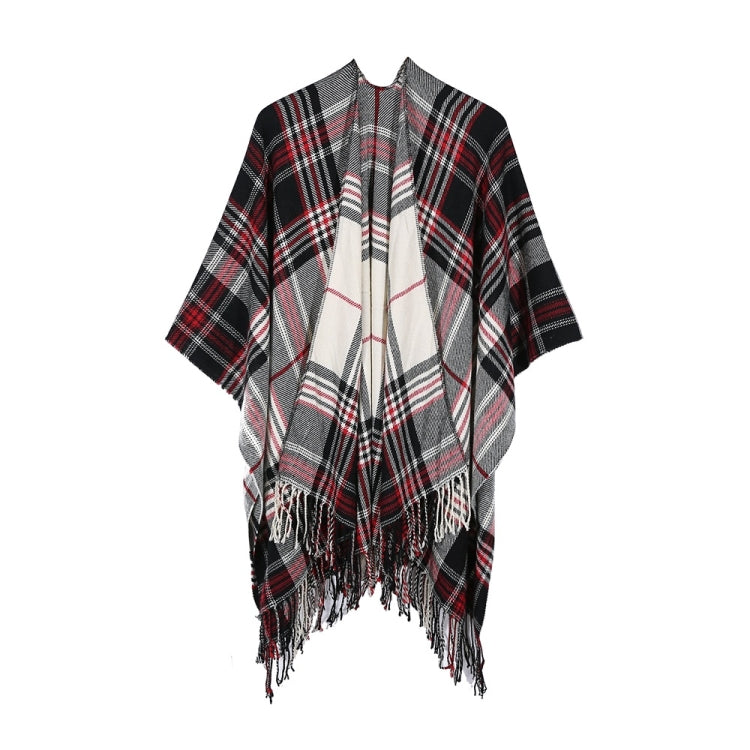 Fashion Classic Split Plaid Shawl Fringed Thickening Imitation Cashmere Cloak