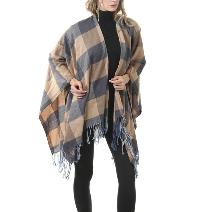 Fashion Classic Split Plaid Shawl Fringed Thickening Imitation Cashmere Cloak