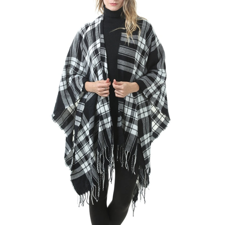 Fashion Classic Split Plaid Shawl Fringed Thickening Imitation Cashmere Cloak