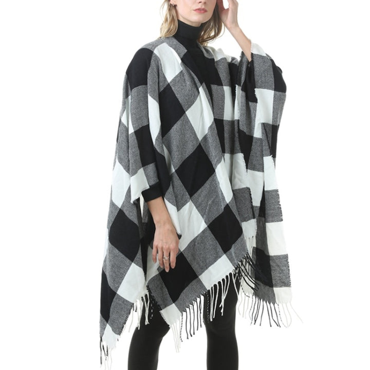 Fashion Classic Split Plaid Shawl Fringed Thickening Imitation Cashmere Cloak