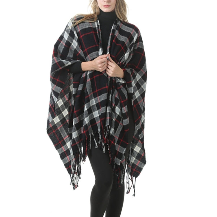 Fashion Classic Split Plaid Shawl Fringed Thickening Imitation Cashmere Cloak