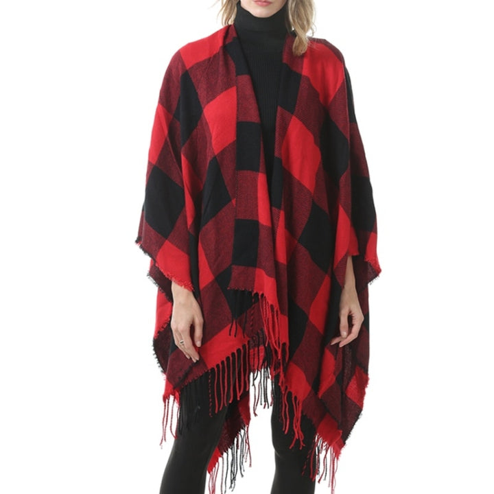 Fashion Classic Split Plaid Shawl Fringed Thickening Imitation Cashmere Cloak