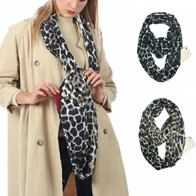 Multi-function Fashion Zip Pocket Design Scarf(Leopard Black Red)