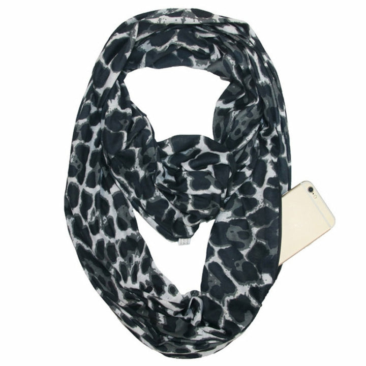 Multi-function Fashion Zip Pocket Design Scarf(Leopard Black Red)