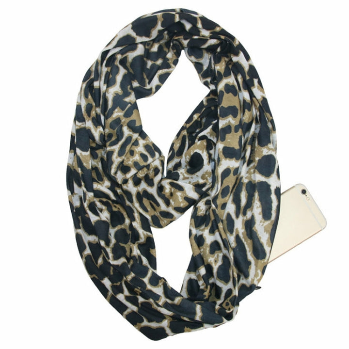 Multi-function Fashion Zip Pocket Design Scarf(Leopard Black Red)