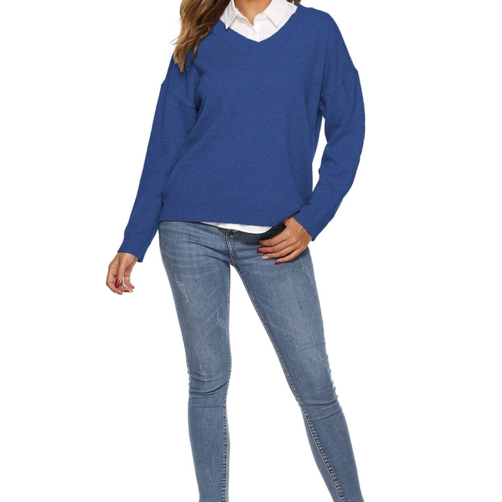 Solid Color Simple V-neck Sweater, S, M, L, XL