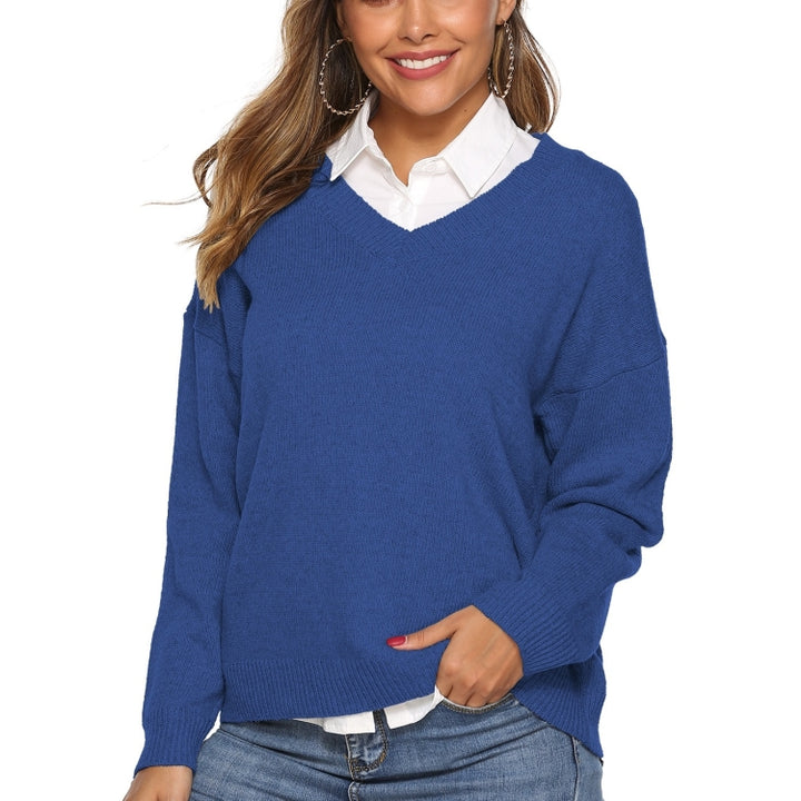 Solid Color Simple V-neck Sweater, S, M, L, XL