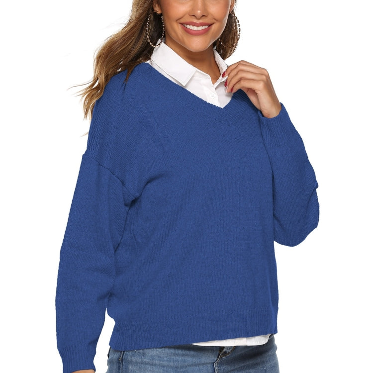 Solid Color Simple V-neck Sweater, S, M, L, XL