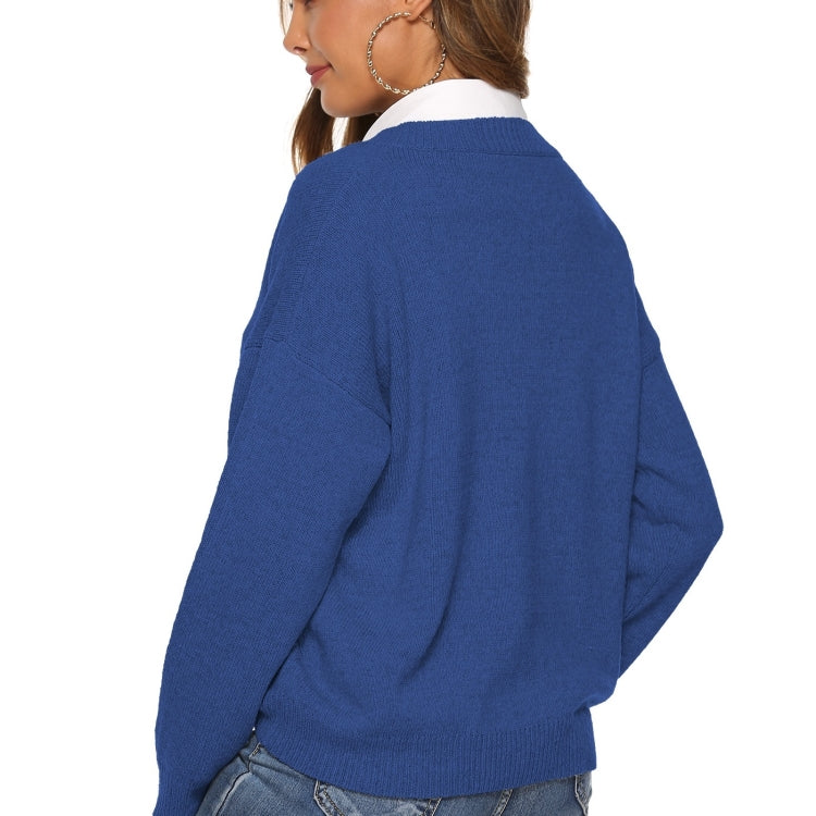 Solid Color Simple V-neck Sweater, S, M, L, XL