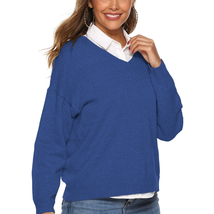 Solid Color Simple V-neck Sweater, XXL