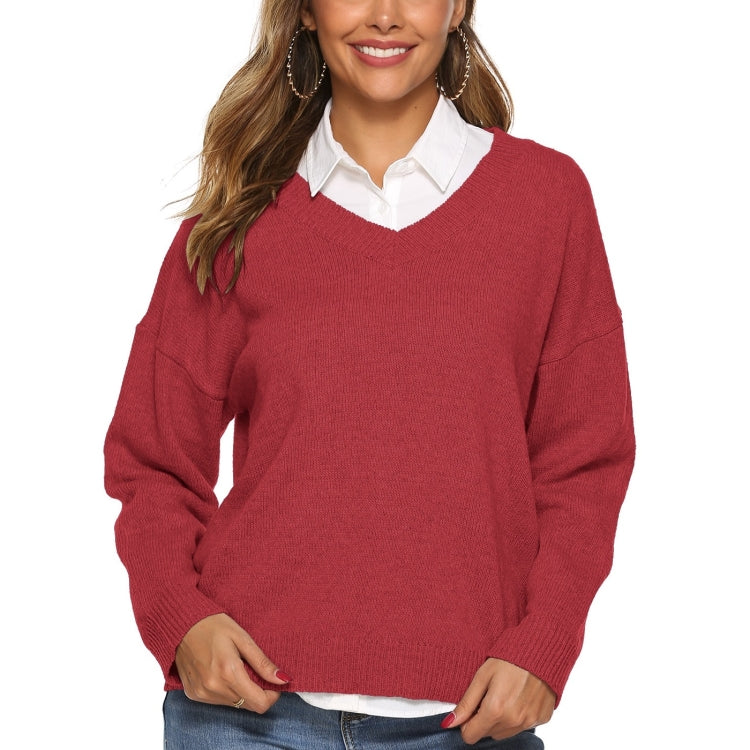 Solid Color Simple V-neck Sweater, S, M, L, XL