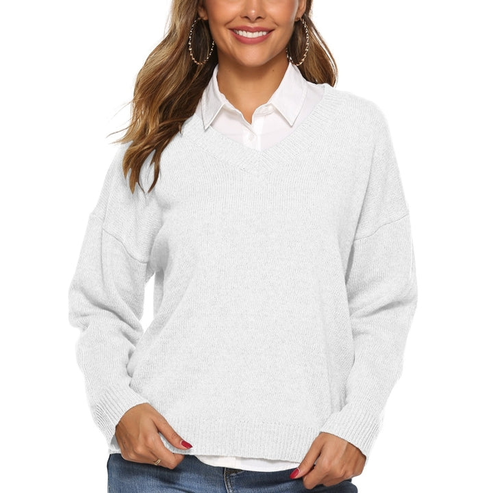 Solid Color Simple V-neck Sweater, S, M, L, XL