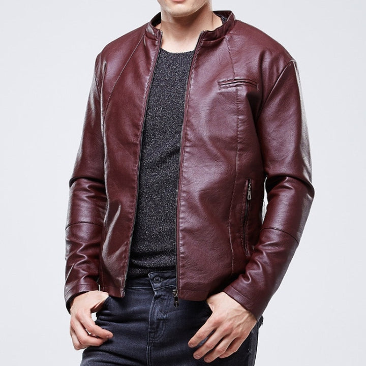 Men Slim-fit Washed PU Leather Jacket, M, L, XL, XXL, XXXL