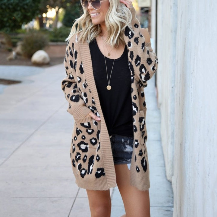 Fashion Leopard Cardigan Knit Sweater, S, M, L, XL