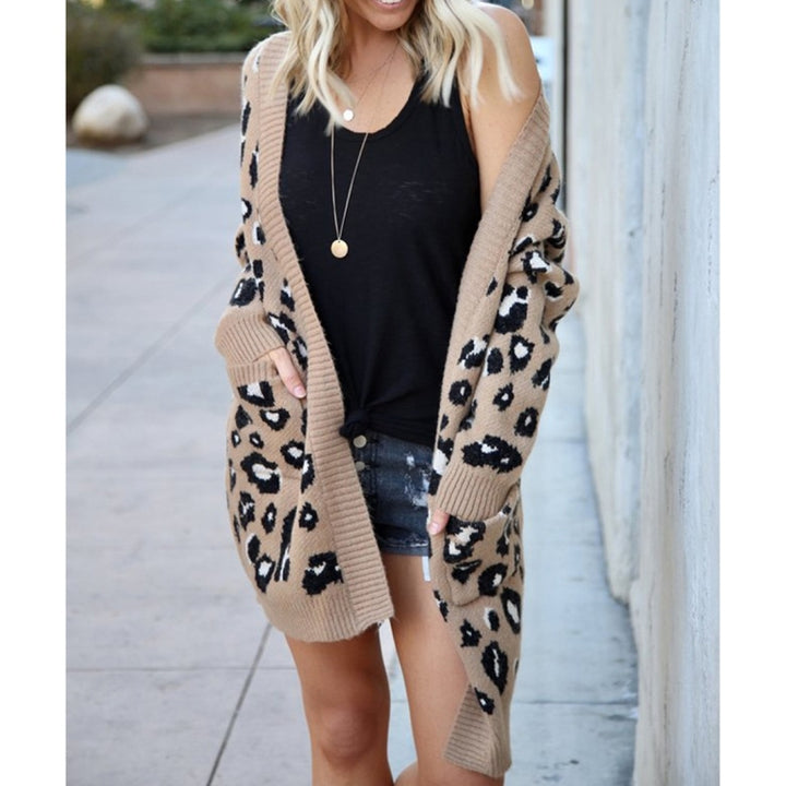 Fashion Leopard Cardigan Knit Sweater, S, M, L, XL