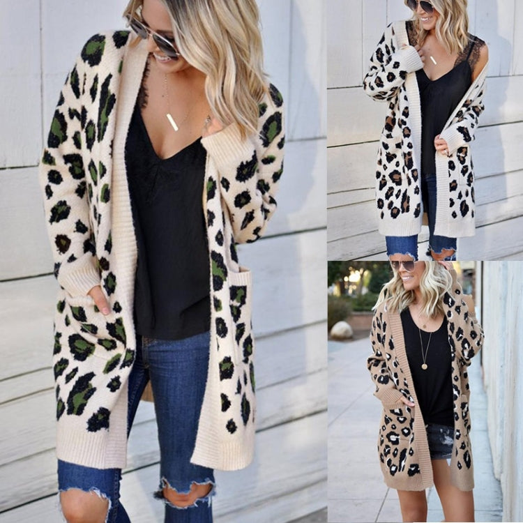 Fashion Leopard Cardigan Knit Sweater, S, M, L, XL