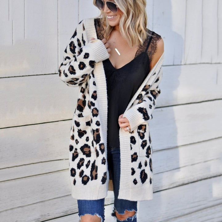 Fashion Leopard Cardigan Knit Sweater, S, M, L, XL