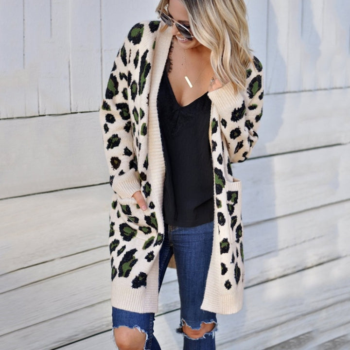 Fashion Leopard Cardigan Knit Sweater, S, M, L, XL