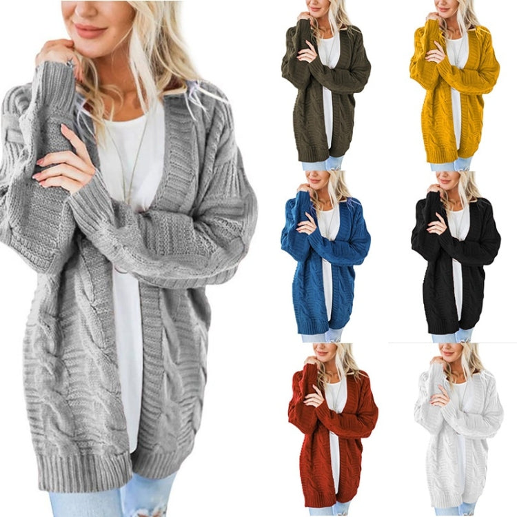 Mid-length Style Solid Color Thick Thread Twist Cardigan Knit Sweater, S, M, L, XL