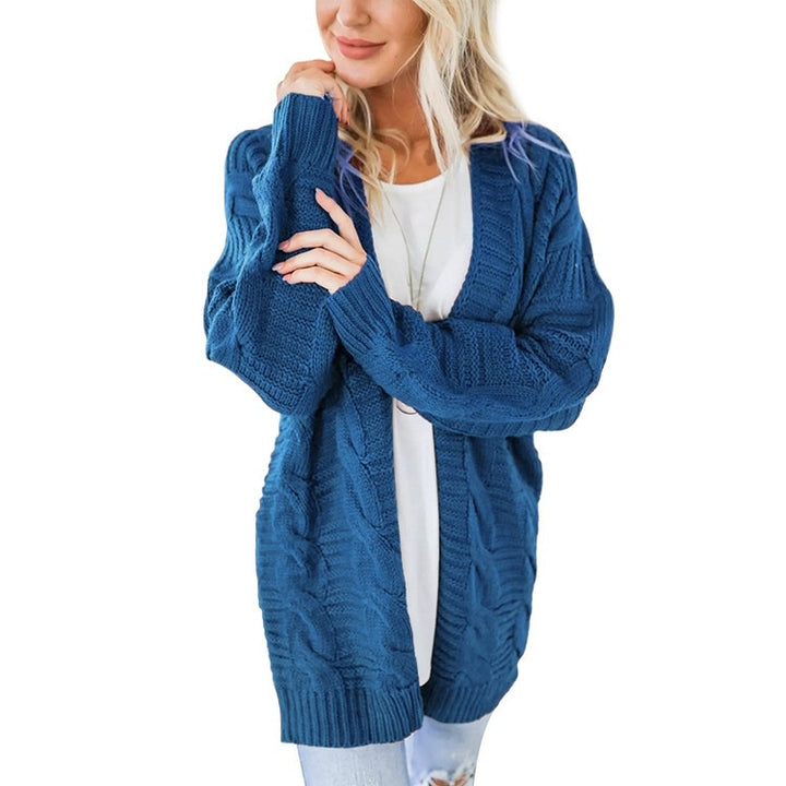 Mid-length Style Solid Color Thick Thread Twist Cardigan Knit Sweater, S, M, L, XL