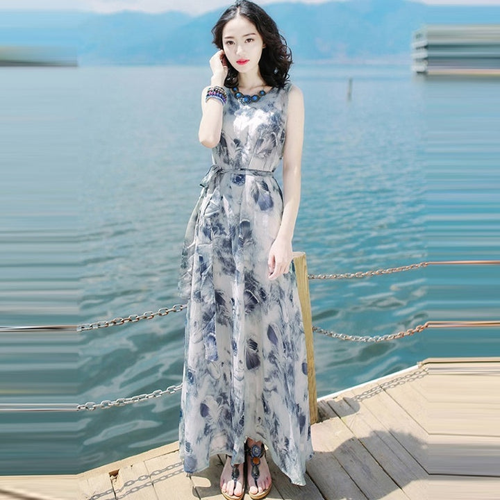 Slim-fit Sleeveless Polyester Dress