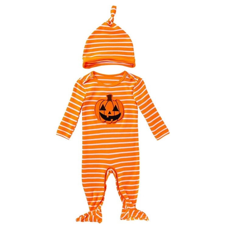 Halloween Baby Long-sleeved Striped Pumpkin Print One-piece Suit, 59, 66, 73, 80