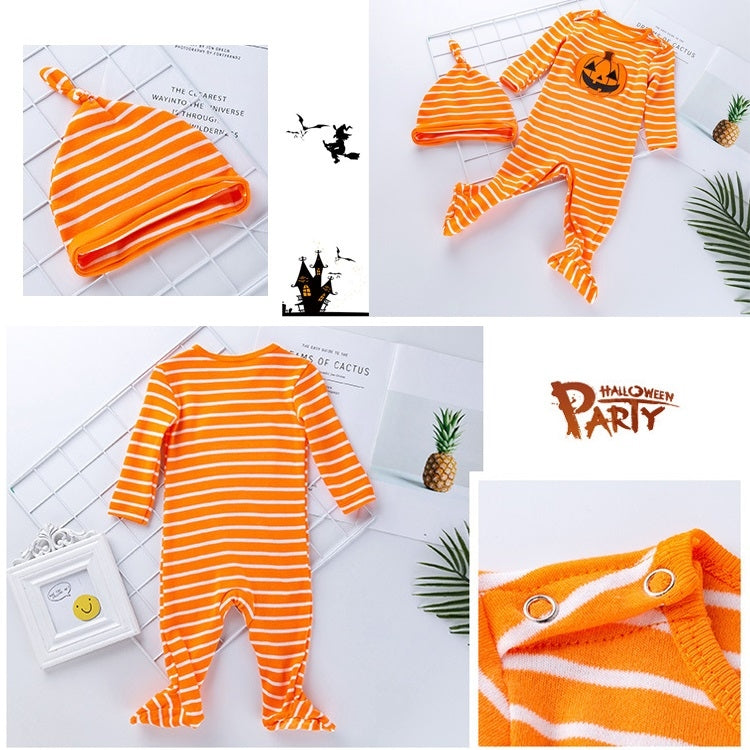 Halloween Baby Long-sleeved Striped Pumpkin Print One-piece Suit, 59, 66, 73, 80