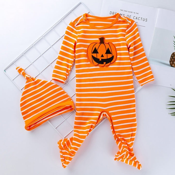 Halloween Baby Long-sleeved Striped Pumpkin Print One-piece Suit, 59, 66, 73, 80