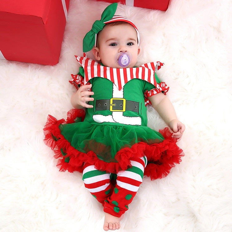 Christmas Baby Short-sleeved Three-piece Baby Romper Tutu Skirt, 59, 66, 73, 80