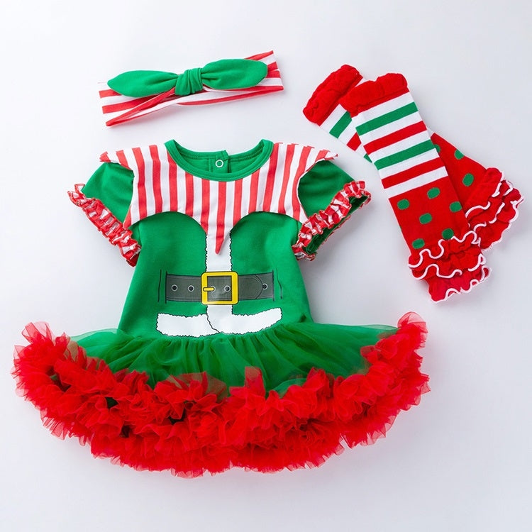 Christmas Baby Short-sleeved Three-piece Baby Romper Tutu Skirt, 59, 66, 73, 80