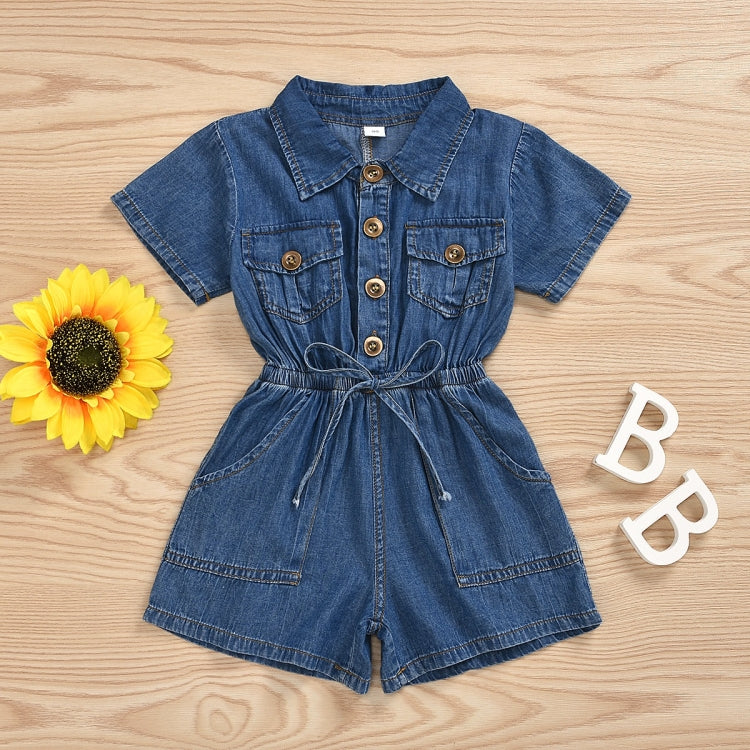 Casual Short-sleeved One-piece Children Denim Shorts Cotton, 90, 100, 110, 120, 130