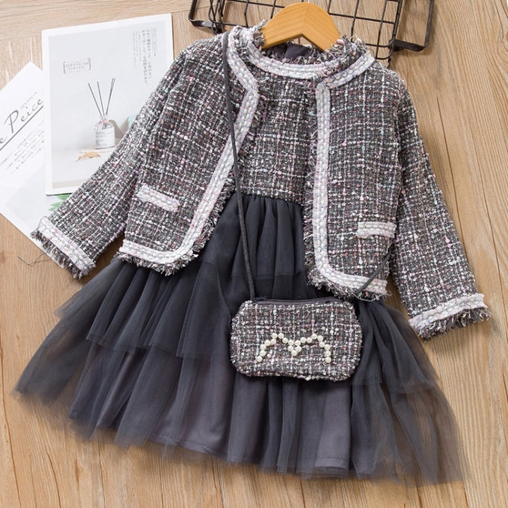 Girls Little Fragrance Princess Dress Three-piece Suit, 100, 110, 120, 130, 140