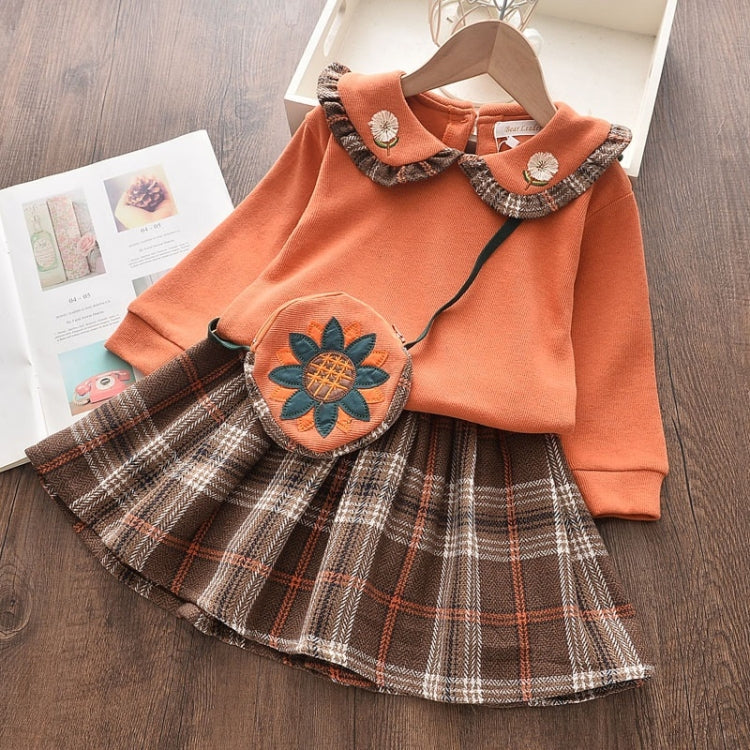 Plaid Top + Pleated Half-length Princess Skirt Two-piece Suit, 100, 110, 120, 130, 140