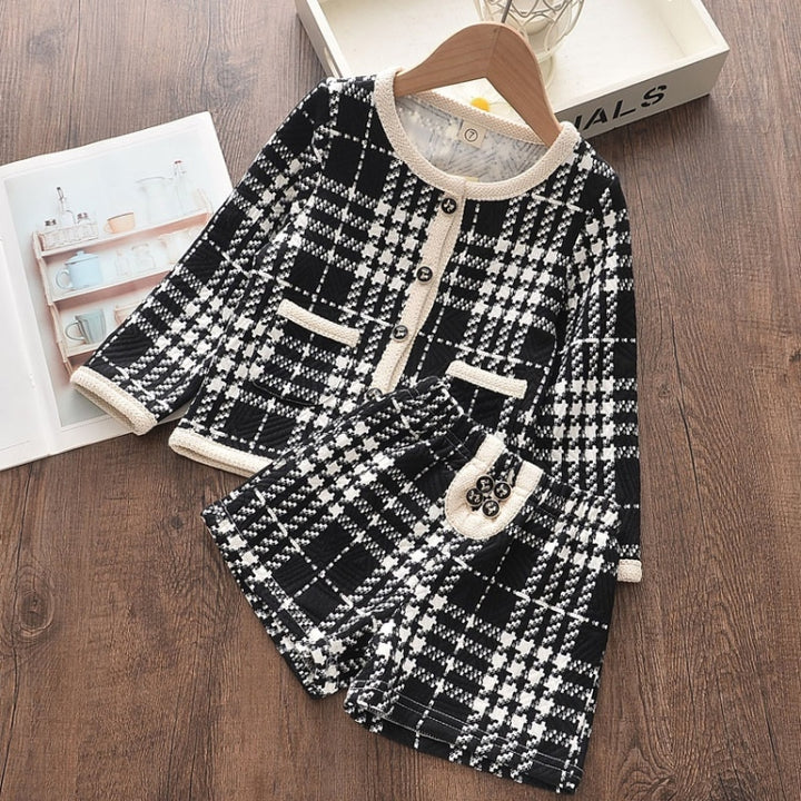 Children Suit Black Plaid Pattern Jacket + Shorts Two-piece Suit, 90, 100, 110, 120, 130