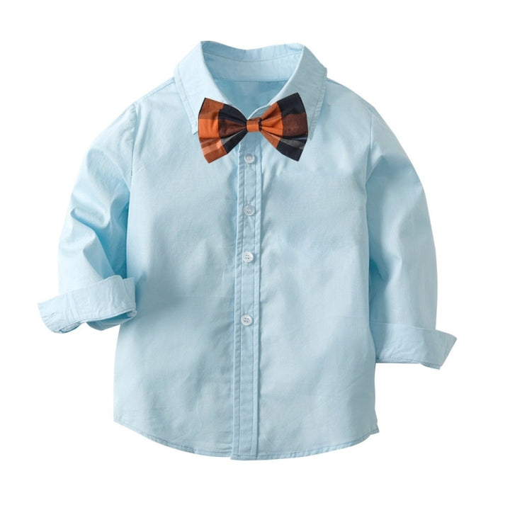 Boys Cotton Long-sleeved Shirt + Suspenders Trousers Suit, 80, 90, 100, 110, 120, 130