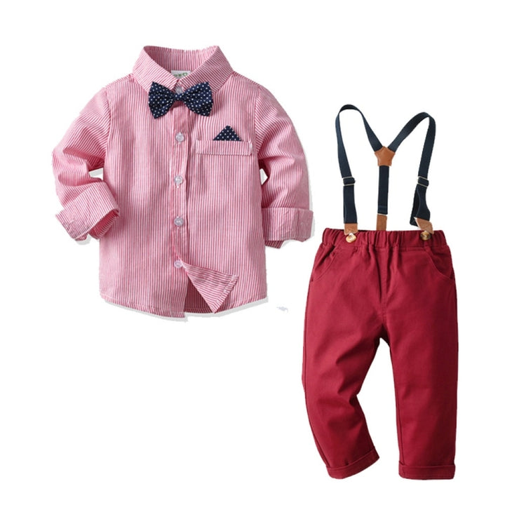 Boys Striped Shirt + Suspenders Trousers Suit, 80, 90, 100, 110, 120, 130