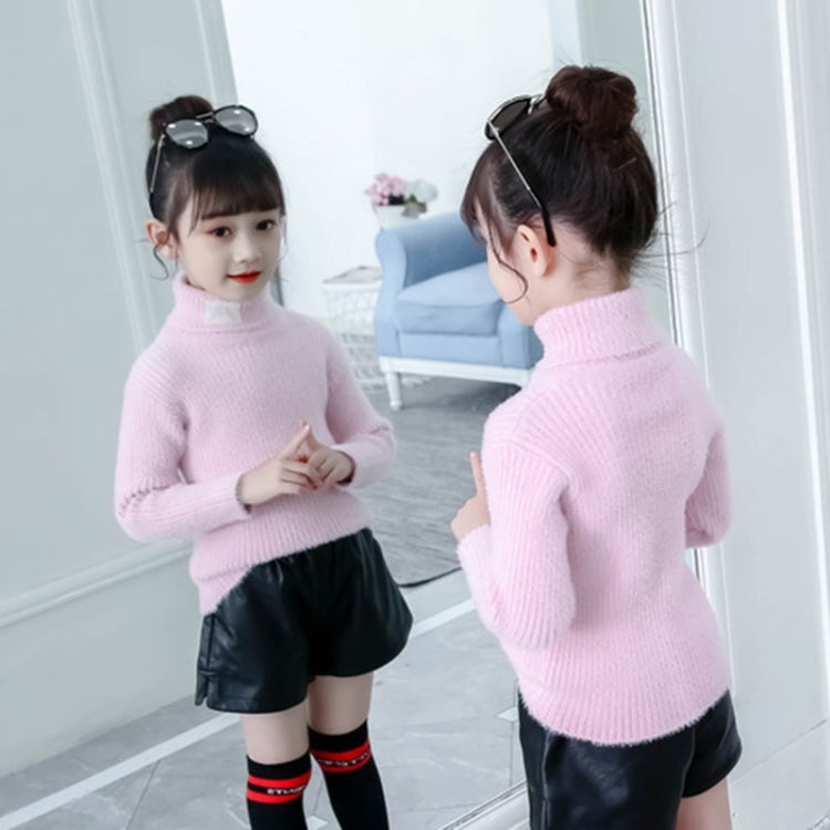 Letter Pattern Imitation Mink Velvet Children Turtleneck Knitted Sweater, 100cm, 110cm, 120cm, 130cm, 140cm, 150cm