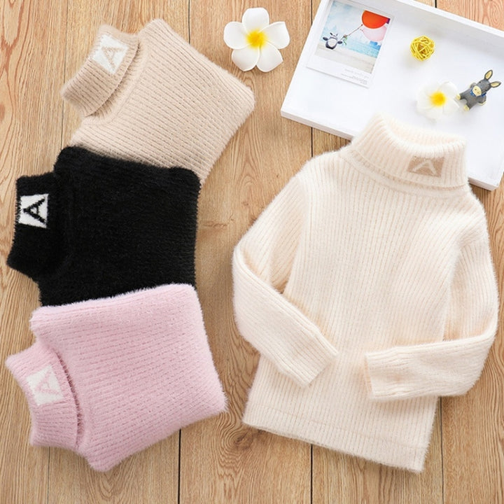 Letter Pattern Imitation Mink Velvet Children Turtleneck Knitted Sweater, 100cm, 110cm, 120cm, 130cm, 140cm, 150cm